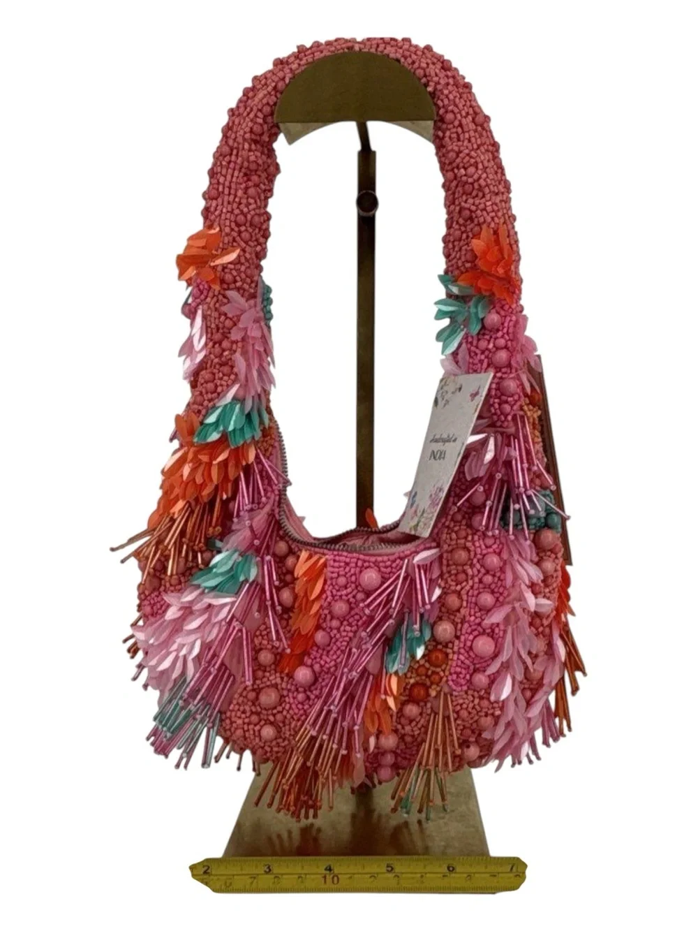 Handcrafted beaded shoulder moon bag made in India